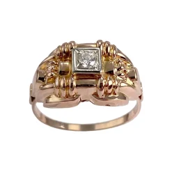 Bague d'occasion  or 750 2 tons pierre blanche synthétique