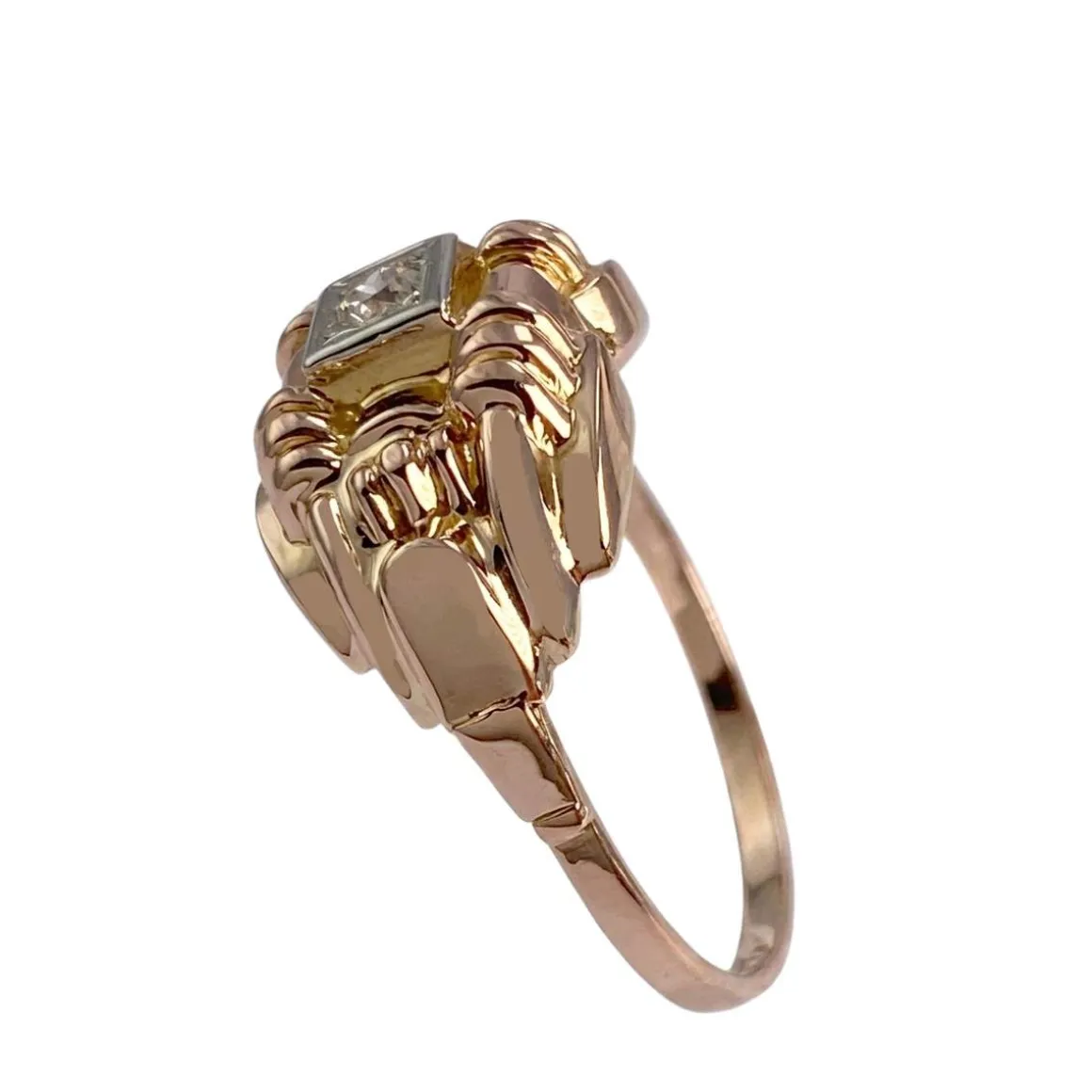 Bague d'occasion or 750 2 tons pierre blanche synthétique