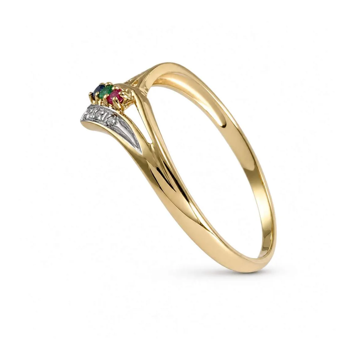 Bague d'occasion or 750 2 tons rubis émeraude saphir diamants