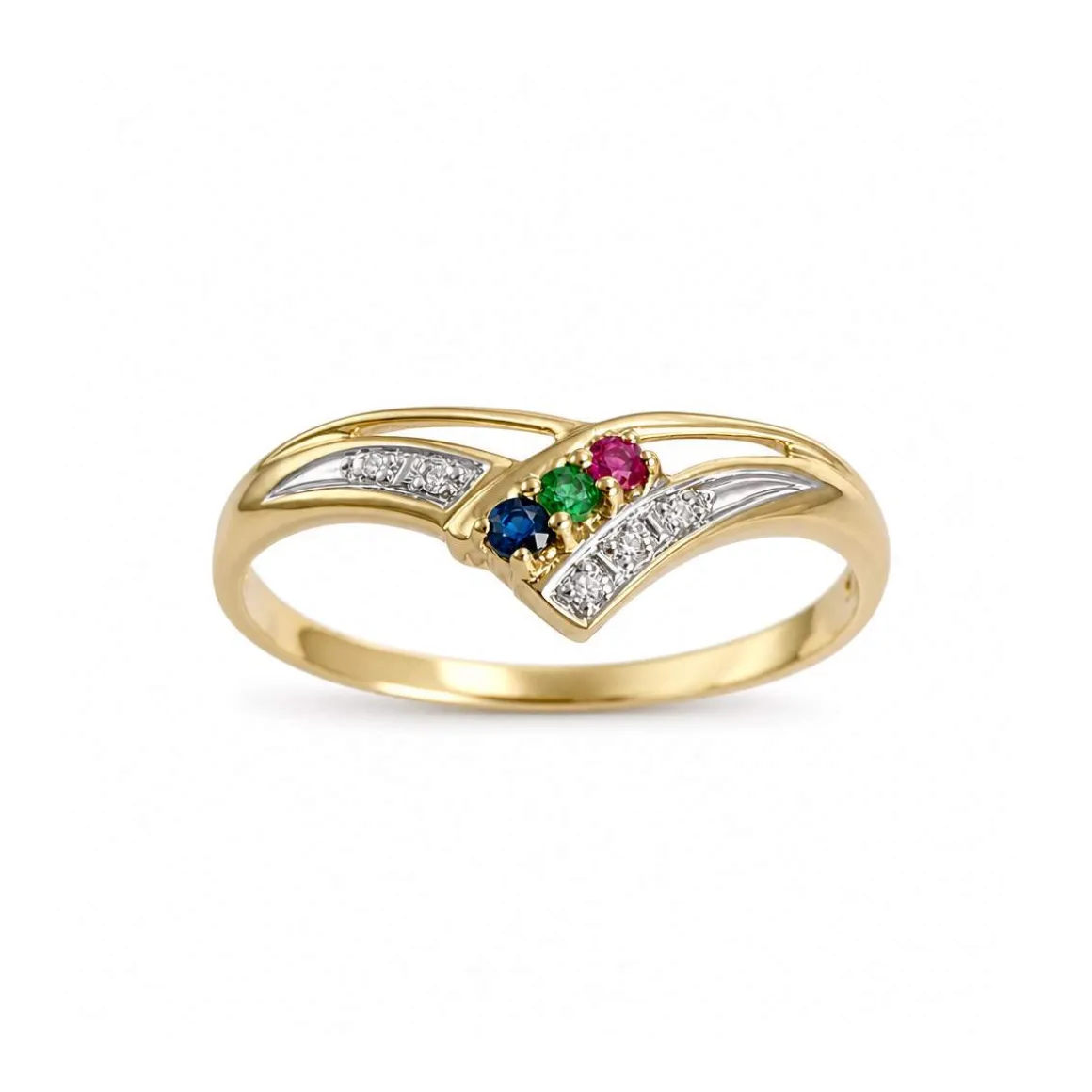 Bague d'occasion or 750 2 tons rubis émeraude saphir diamants