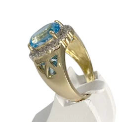 Bague d'occasion or 750 2 tons topazes bleue traitée