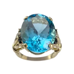 Bague d'occasion or 750 2 tons topaze traitée Swiss blue saphirs diamants