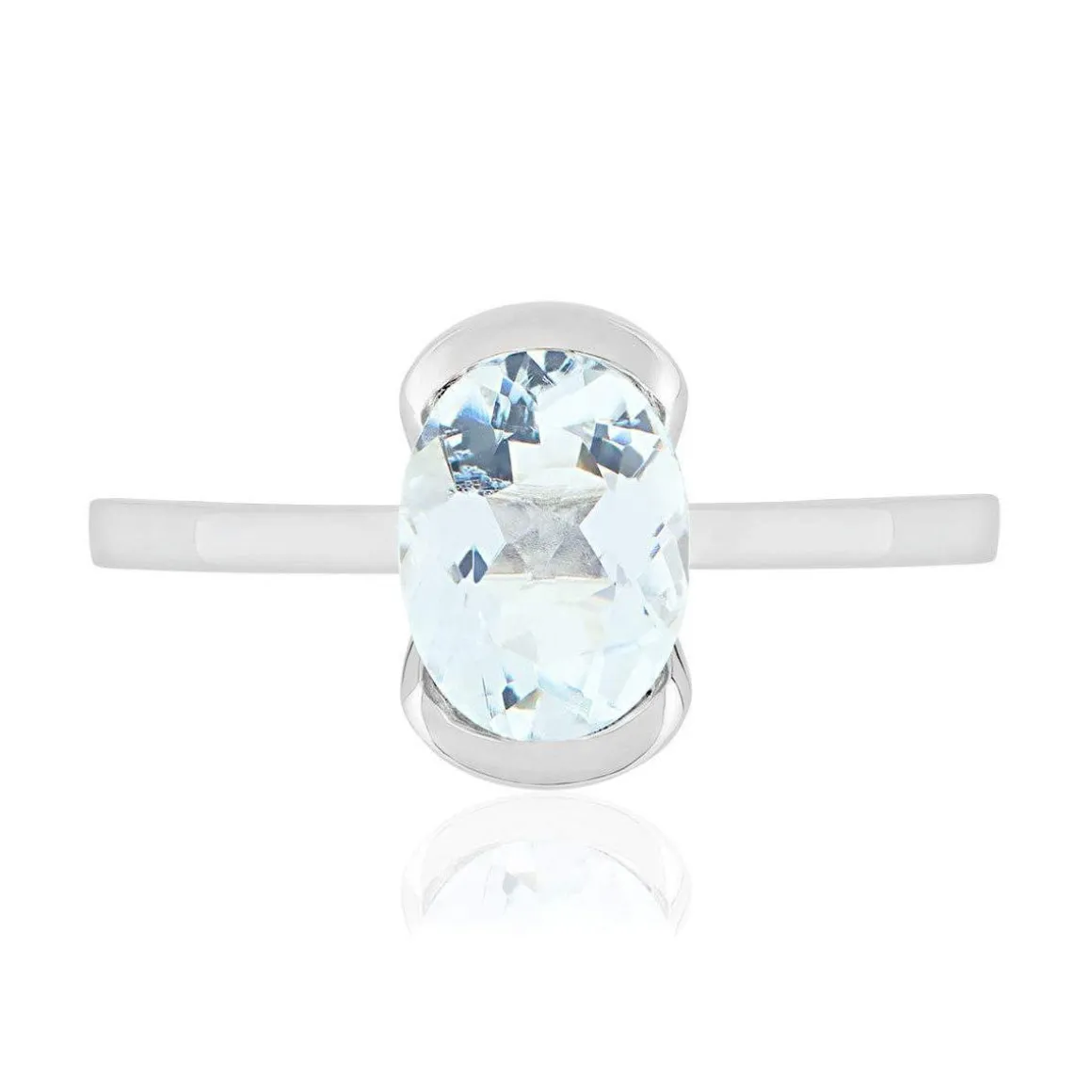 Bague or 375 blanc aigue marine