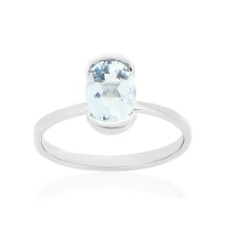 Bague or 375 blanc aigue marine
