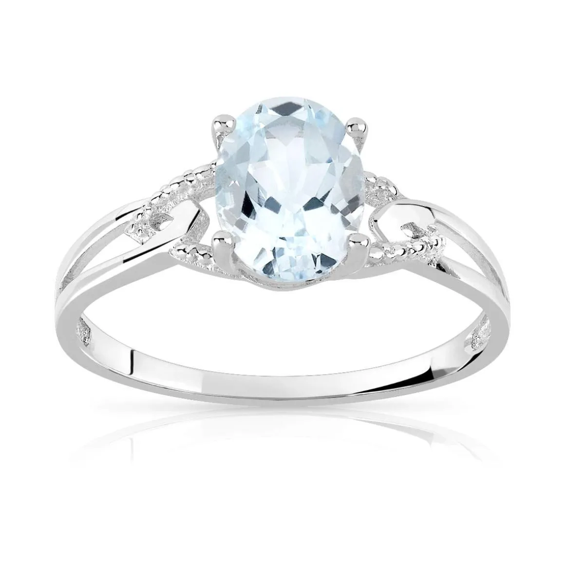 Bague or 750 blanc aigue marine ovale