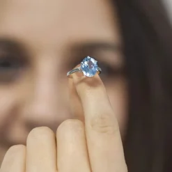Bague or 375 blanc aigue-marine ovale