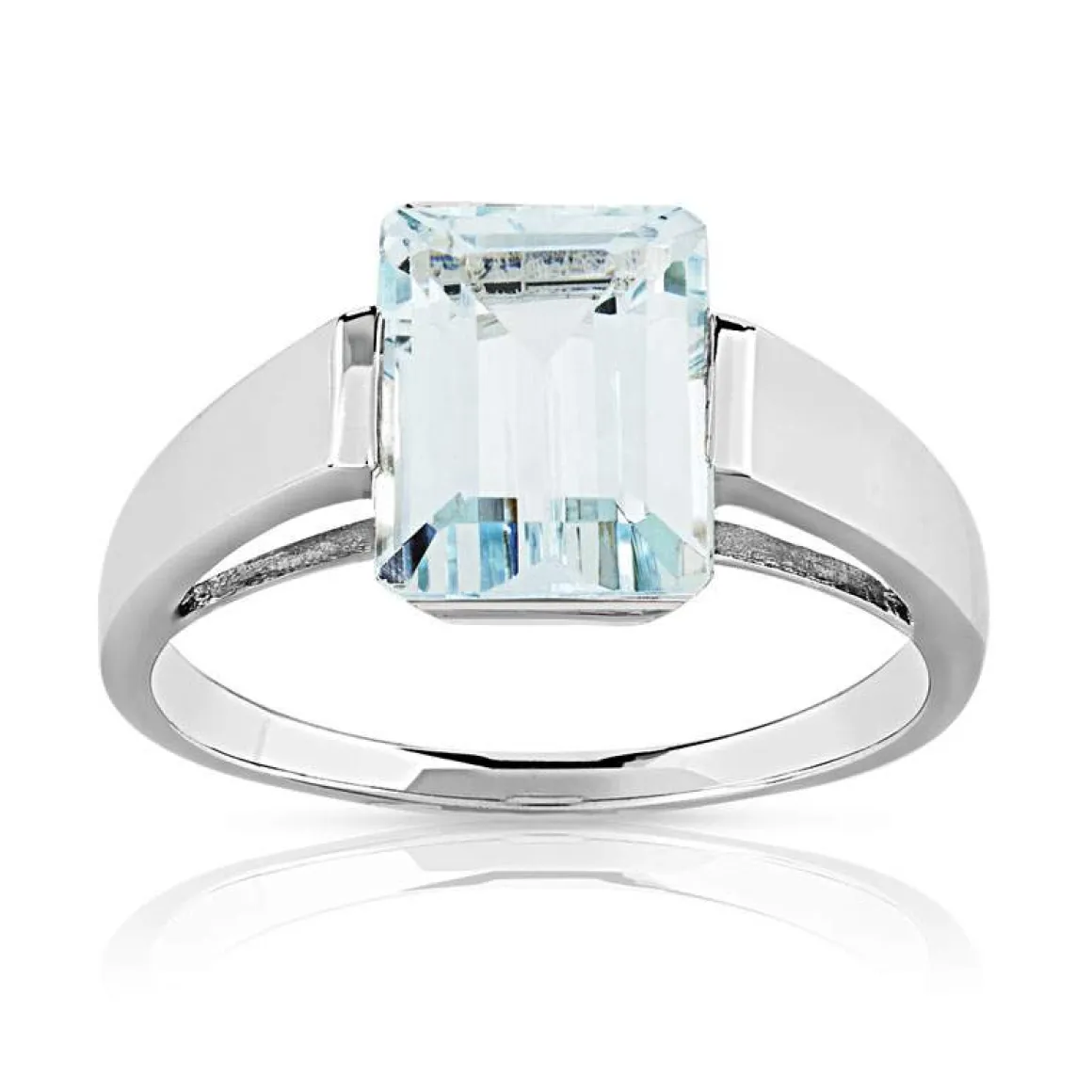 Bague or 750 blanc aigue marine rectangulaire