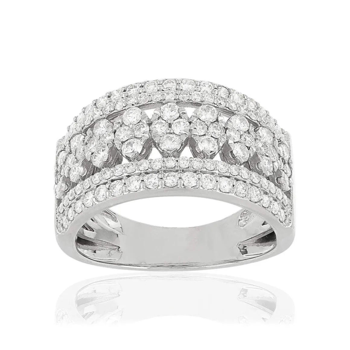 Bague or 750 blanc ajourée diamants synthétiques 1,25 carat