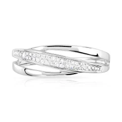 Bague or 375 blanc ajourée diamants
