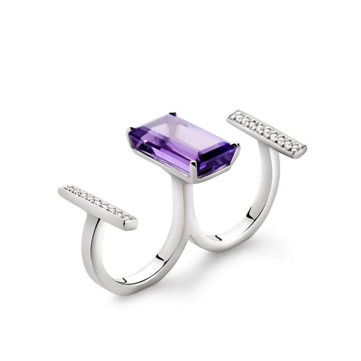 Bague or 750 blanc Améthyste et diamant