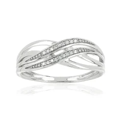 Bague or 375 blanc anneaux croisés diamants