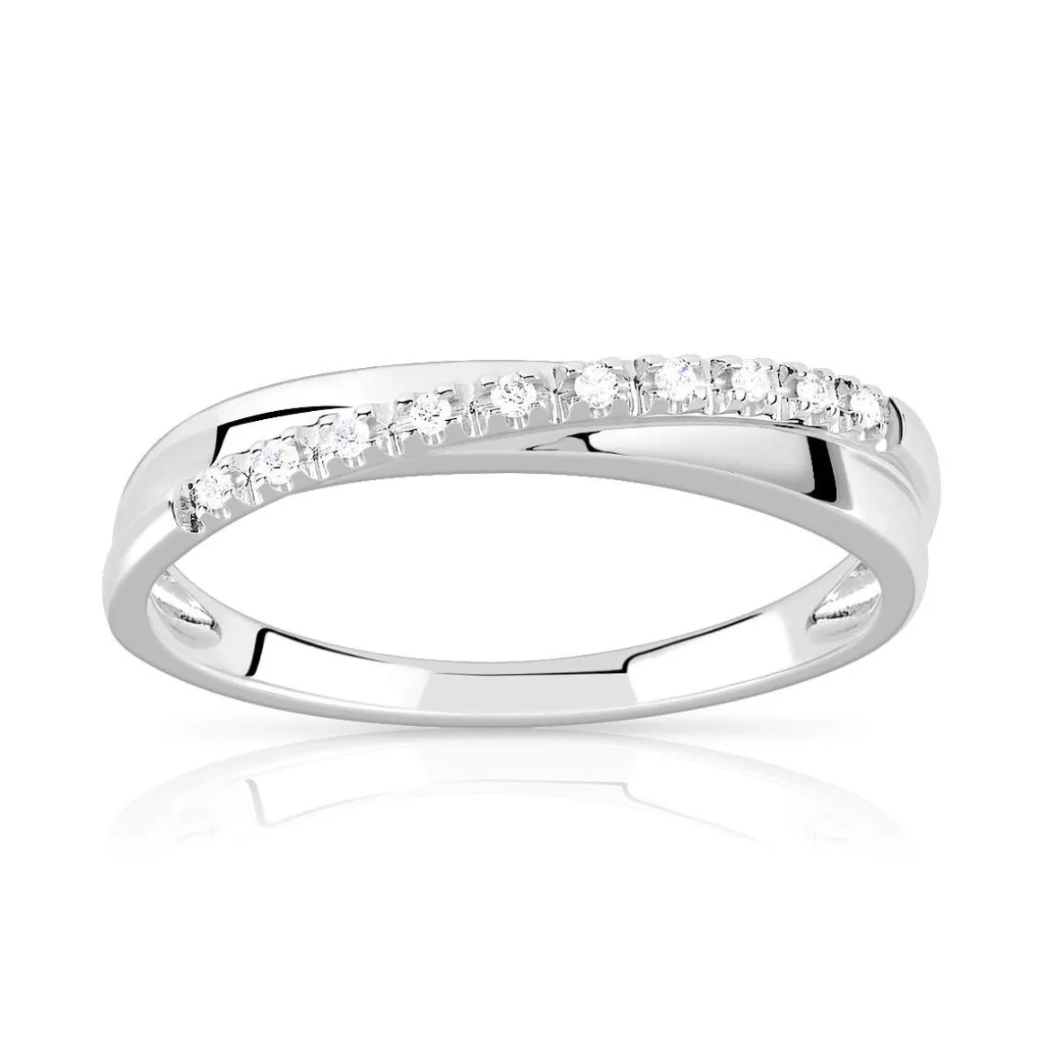 Bague or 750 blanc anneaux entrelacés diamants