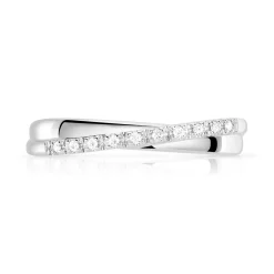 Bague or 750 blanc anneaux entrelacés diamants