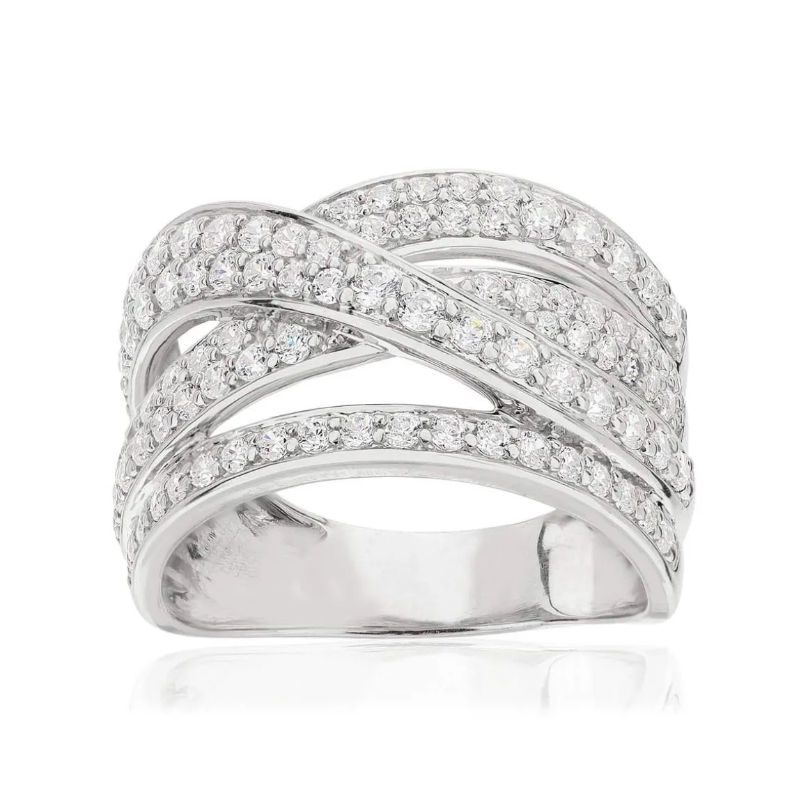 Bague or 750 blanc anneaux entrelacés diamants synthétiques 1,25 carat