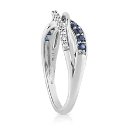 Bague or 750 blanc anneaux entrelacés saphirs et diamants