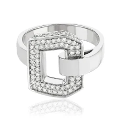 Bague or 750 blanc boucle et demi-tour diamants