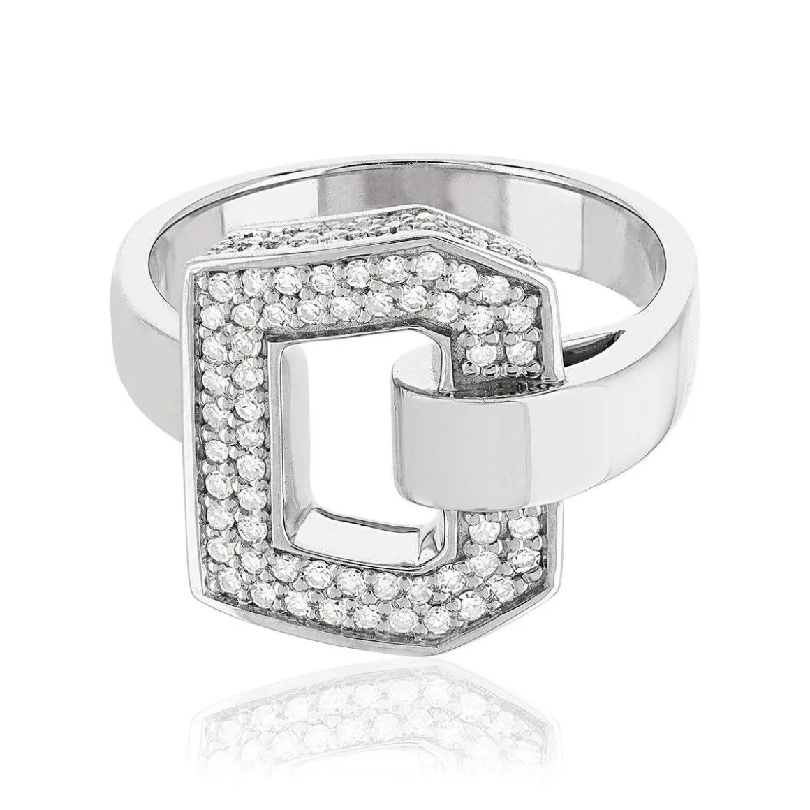 Bague or 750 blanc boucle et demi-tour diamants