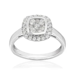 Bague or 750 blanc carrée diamants synthétiques 0,50 carat