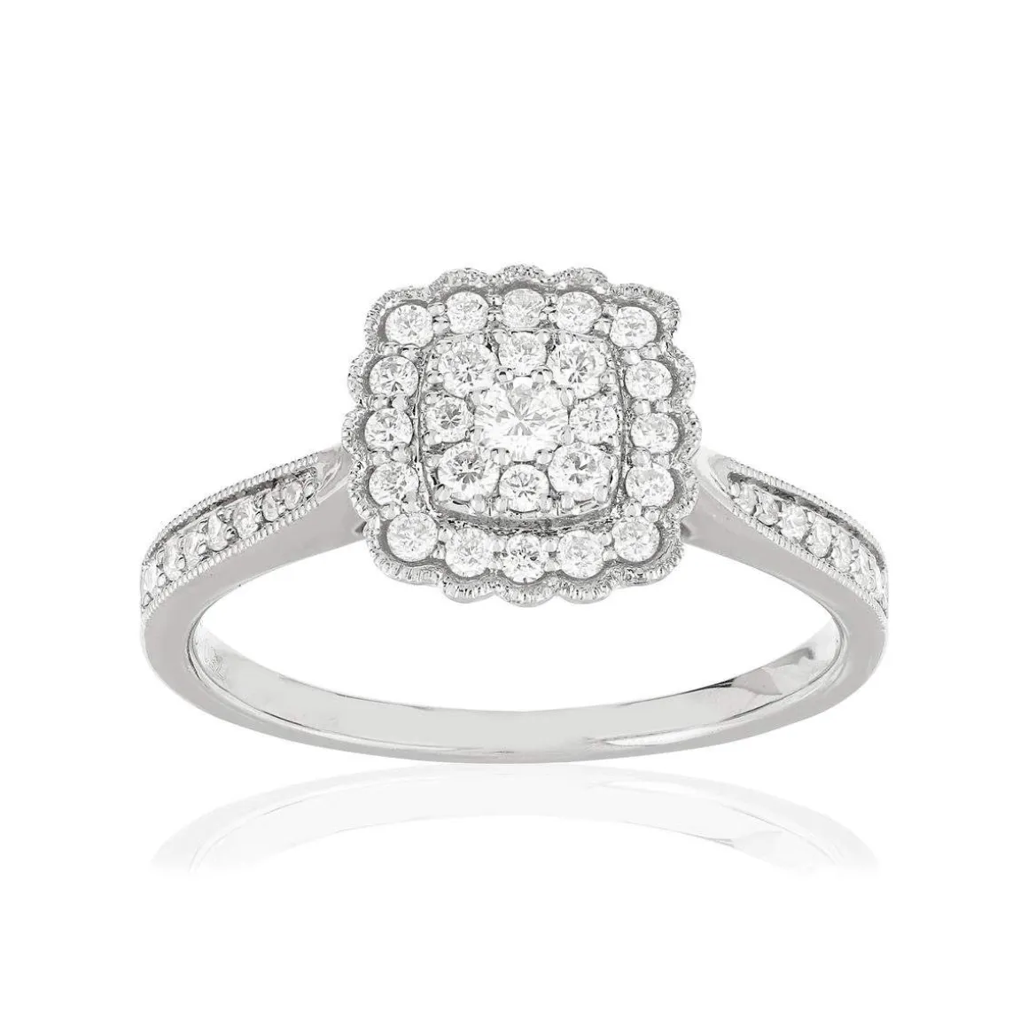 Bague or 750 blanc carrée diamants