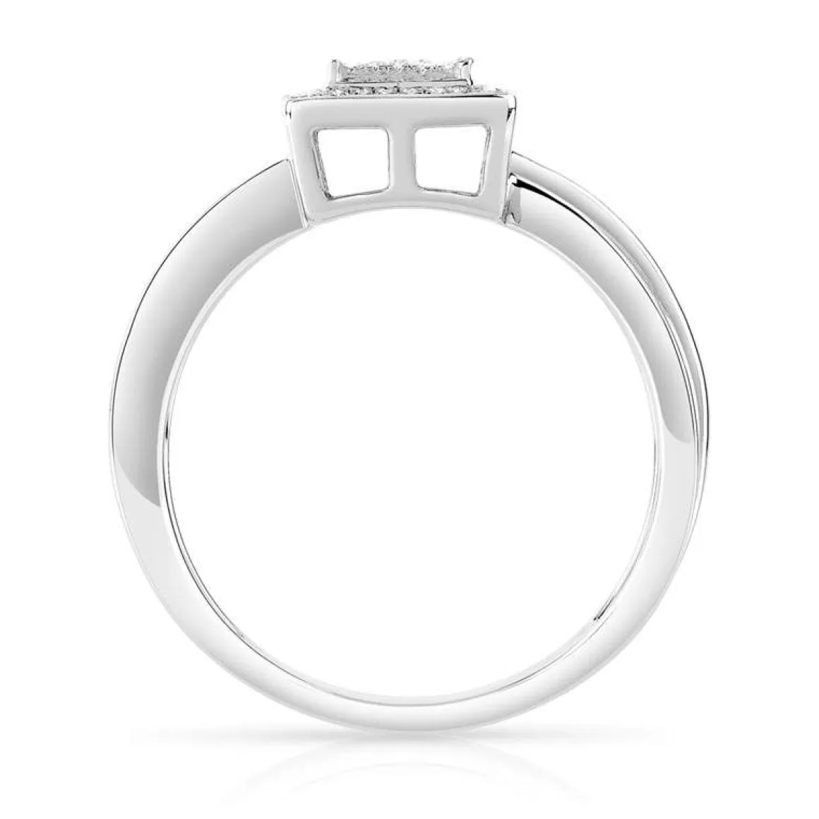Bague or 375 blanc carrée diamants