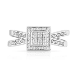 Bague or 375 blanc carrée diamants