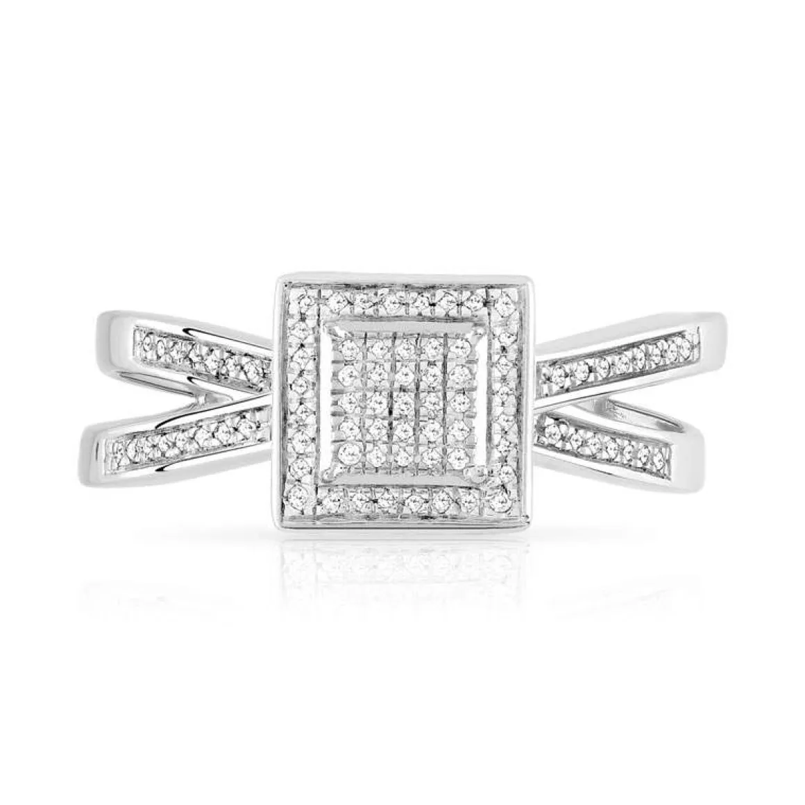 Bague or 375 blanc carrée diamants