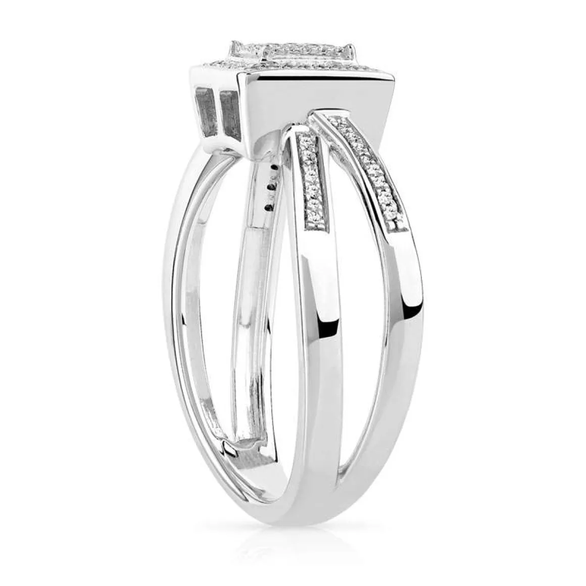 Bague or 375 blanc carrée diamants