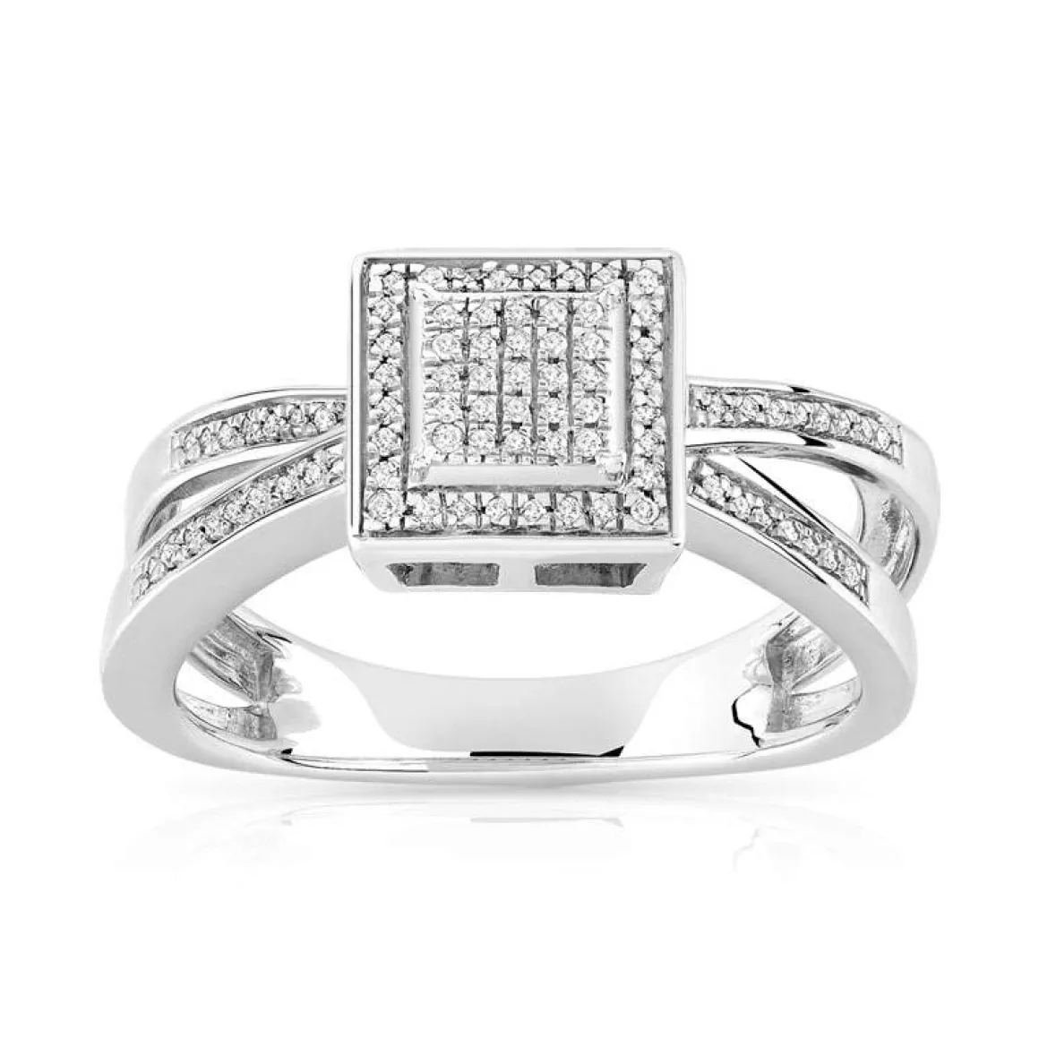 Bague or 375 blanc carrée diamants
