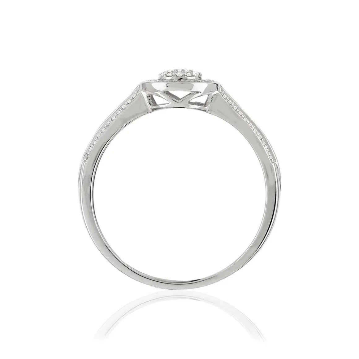 Bague or 375 blanc centre ajouré diamants