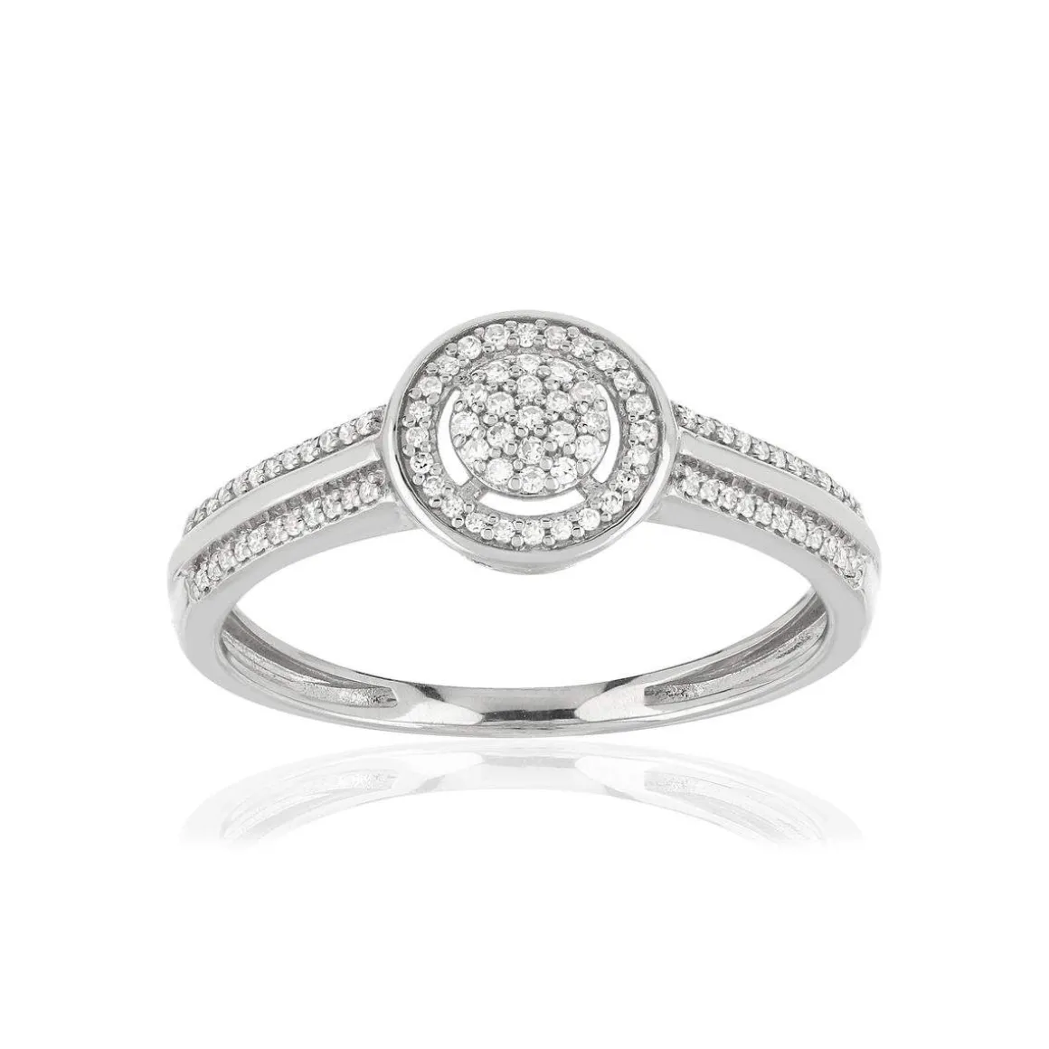 Bague or 375 blanc centre ajouré diamants