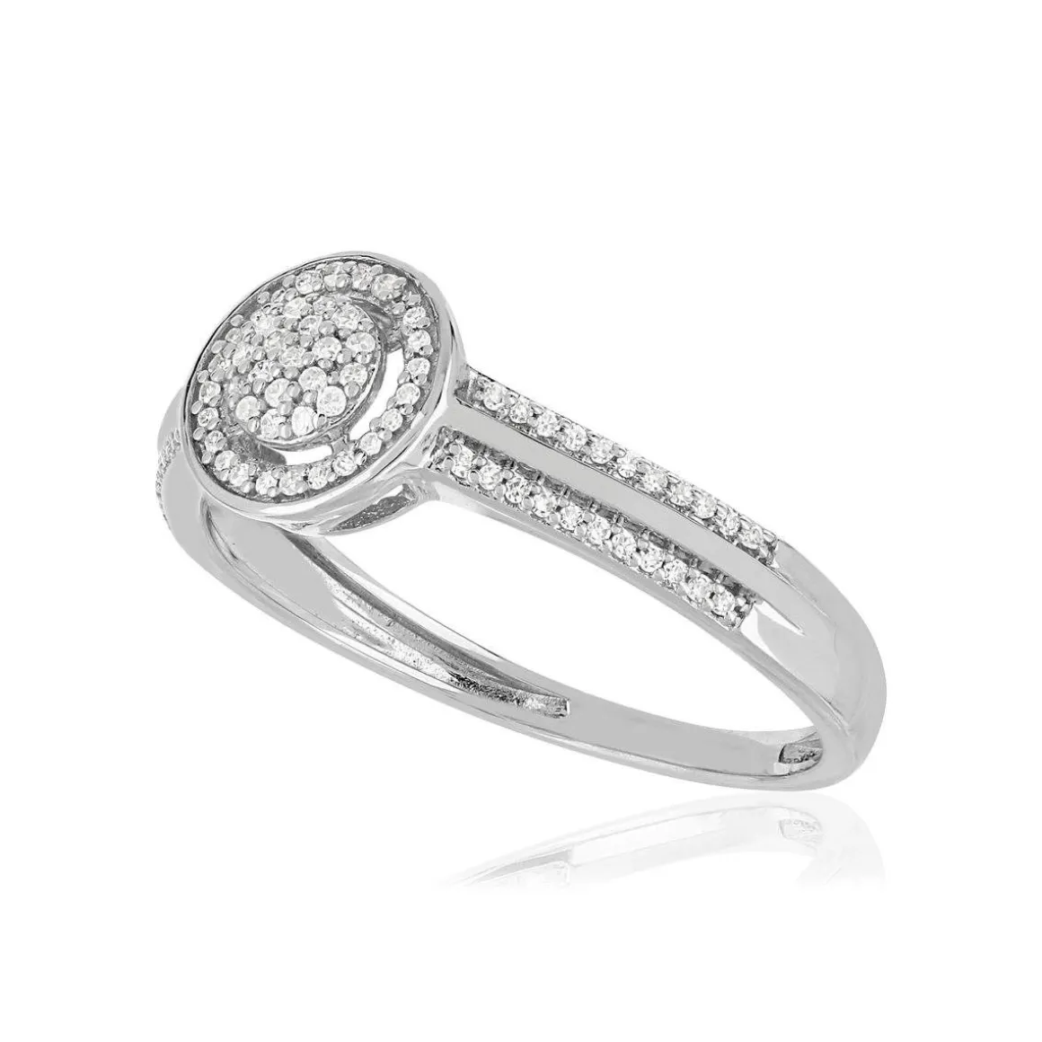 Bague or 375 blanc centre ajouré diamants