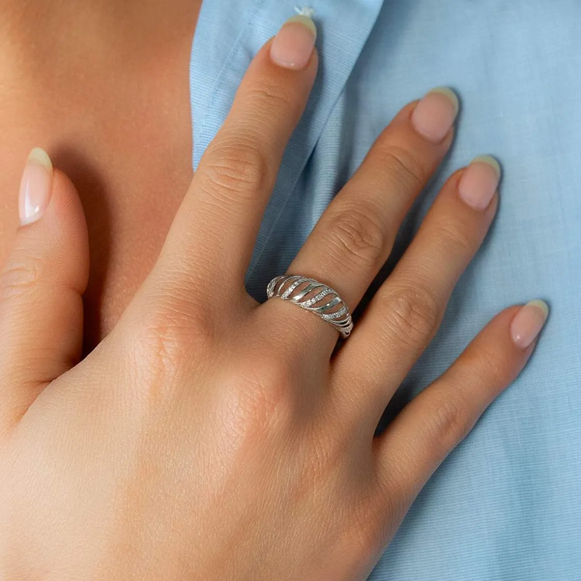 Bague or 375 blanc diamants