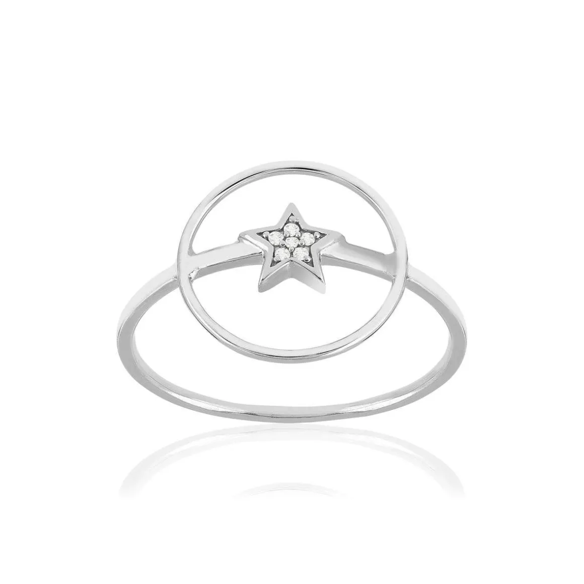 Bague or 375 blanc diamants, motif étoile