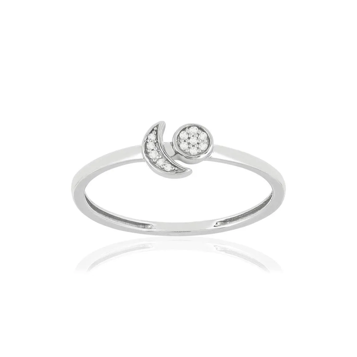 Bague or blanc 375 diamants, motif lune et soleil