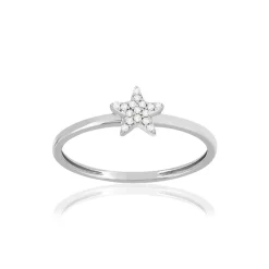 Bague or 375 blanc diamants, motif étoile