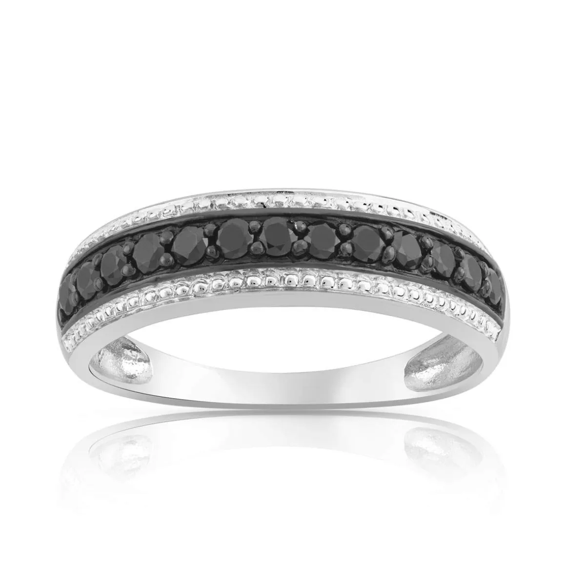 Bague or 750 blanc diamants noirs traités