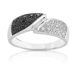 Bague or 375 blanc diamants noirs traités et diamants blancs