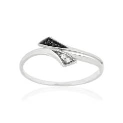 Bague or blanc 375 diamants noirs traités et diamants blancs