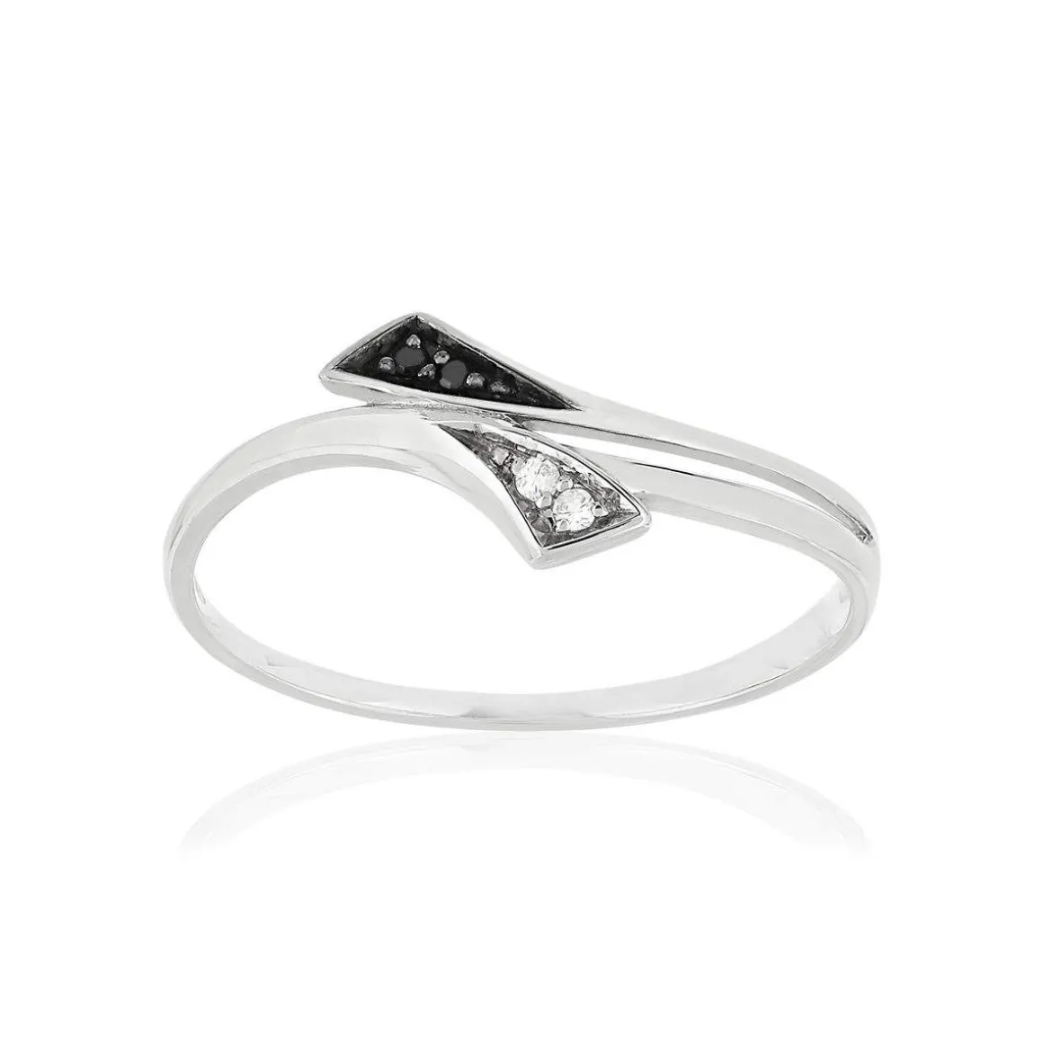 Bague or blanc 375 diamants noirs traités et diamants blancs