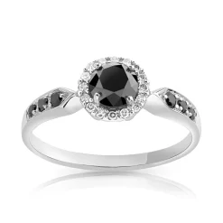 Bague or 750 blanc diamants noirs traités et diamants blancs