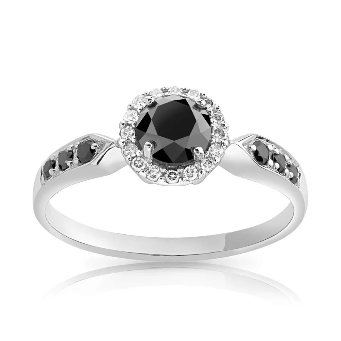 Bague or 750 blanc diamants noirs traités et diamants blancs