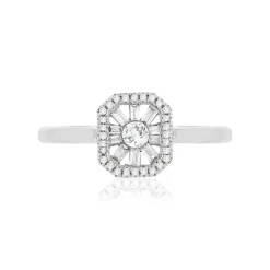Bague or blanc 750, diamants total 21/100e de carat.