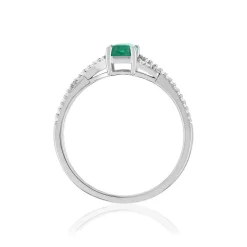 Bague or 750 blanc emeraude diamant