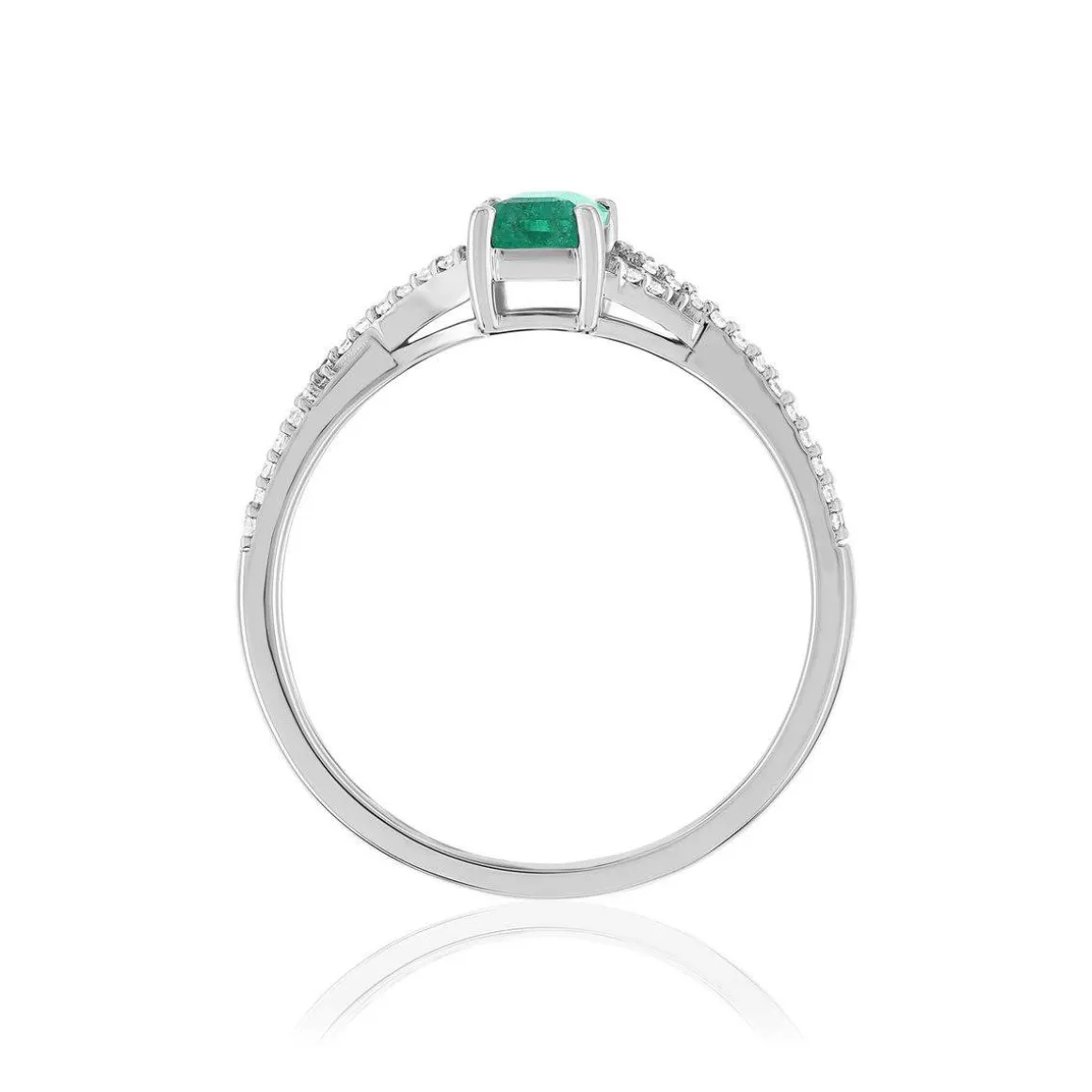 Bague or 750 blanc emeraude diamant