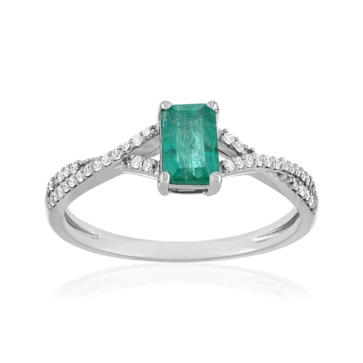 Bague or 750 blanc emeraude diamant