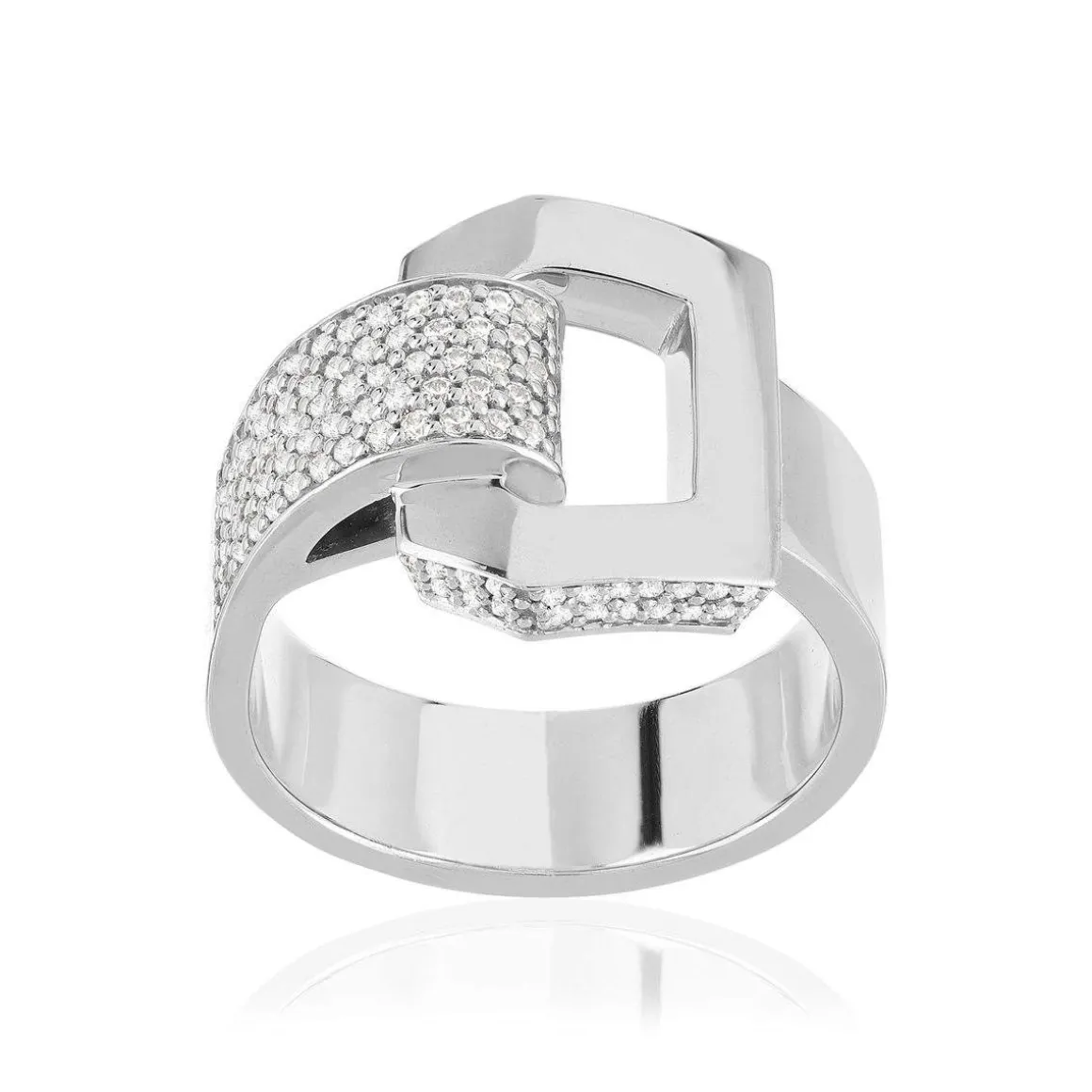 Bague or 750 blanc et boucle diamants