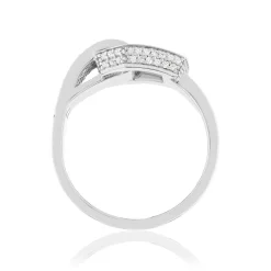 Bague or 750 blanc et boucle diamants