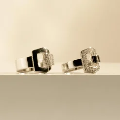 Bague or 750 blanc et boucle diamants