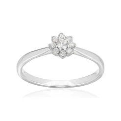 Bague or 750 blanc fleur diamants synthétiques 0,15 carat