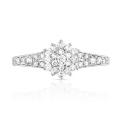 Bague or 750 blanc fleur diamants